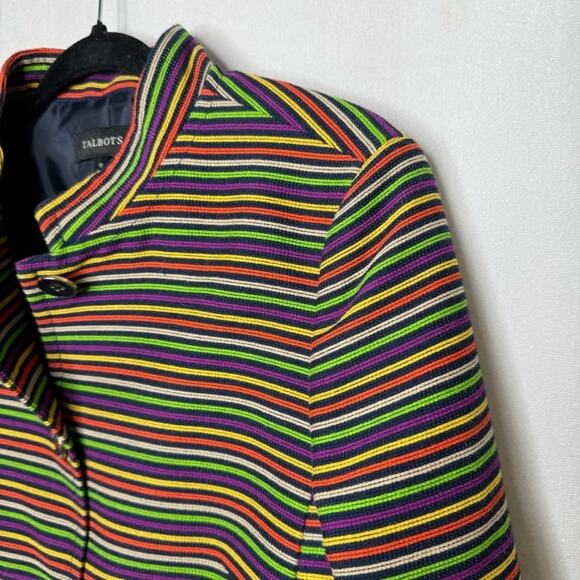 TALBOTS / colorful neon striped woven button front blazer jacket / 10 - Picture 3 of 9